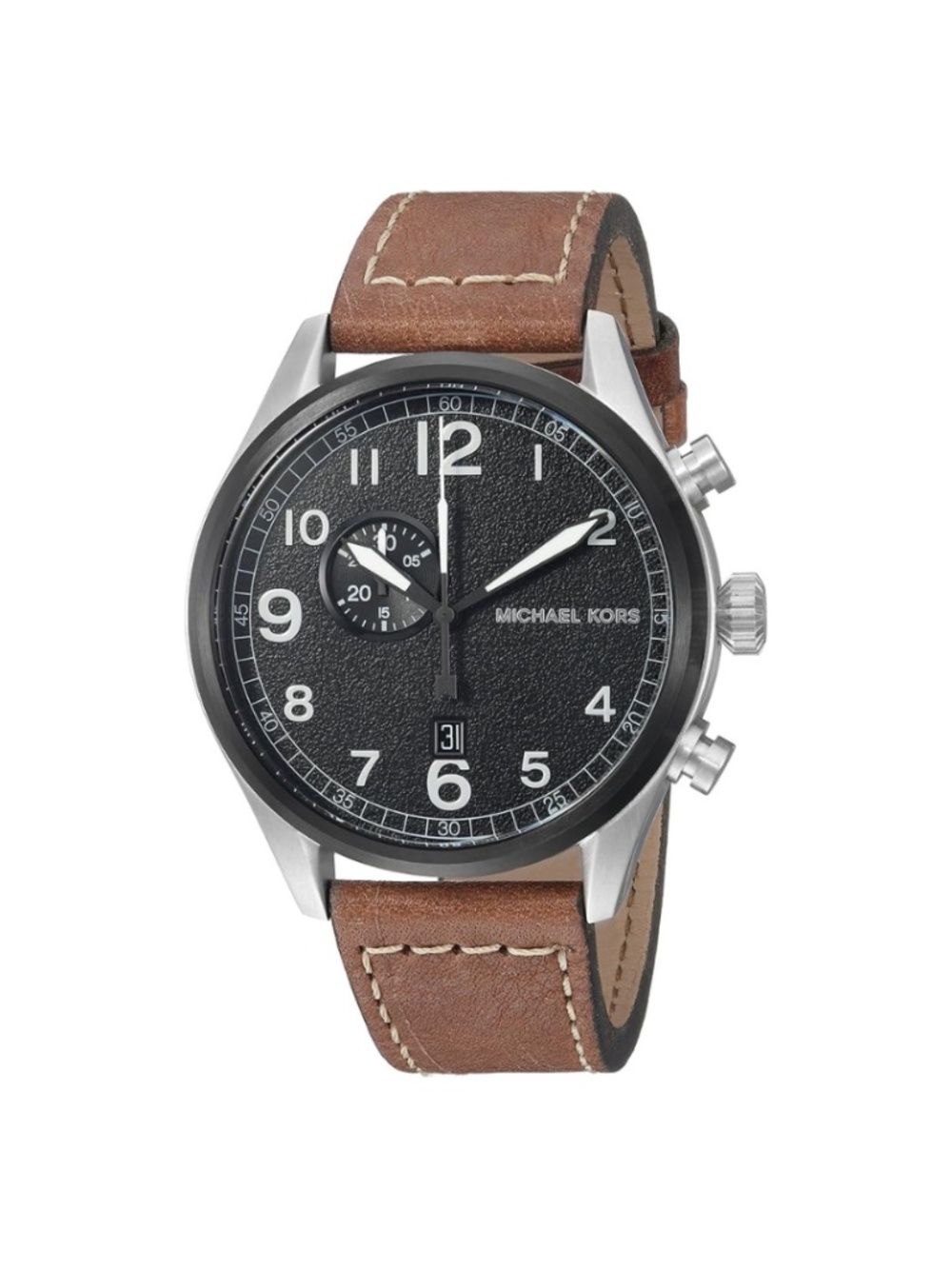 Michael Kors Hangar Men's Chronograph Style Watch Black Dial Brown Leather Strap